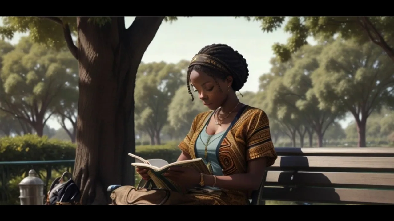 a lady reading while on a park bench