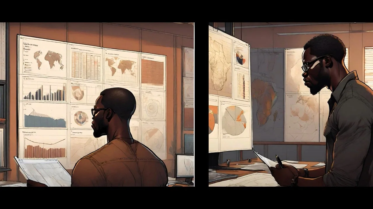 a man reading a graph on the wall