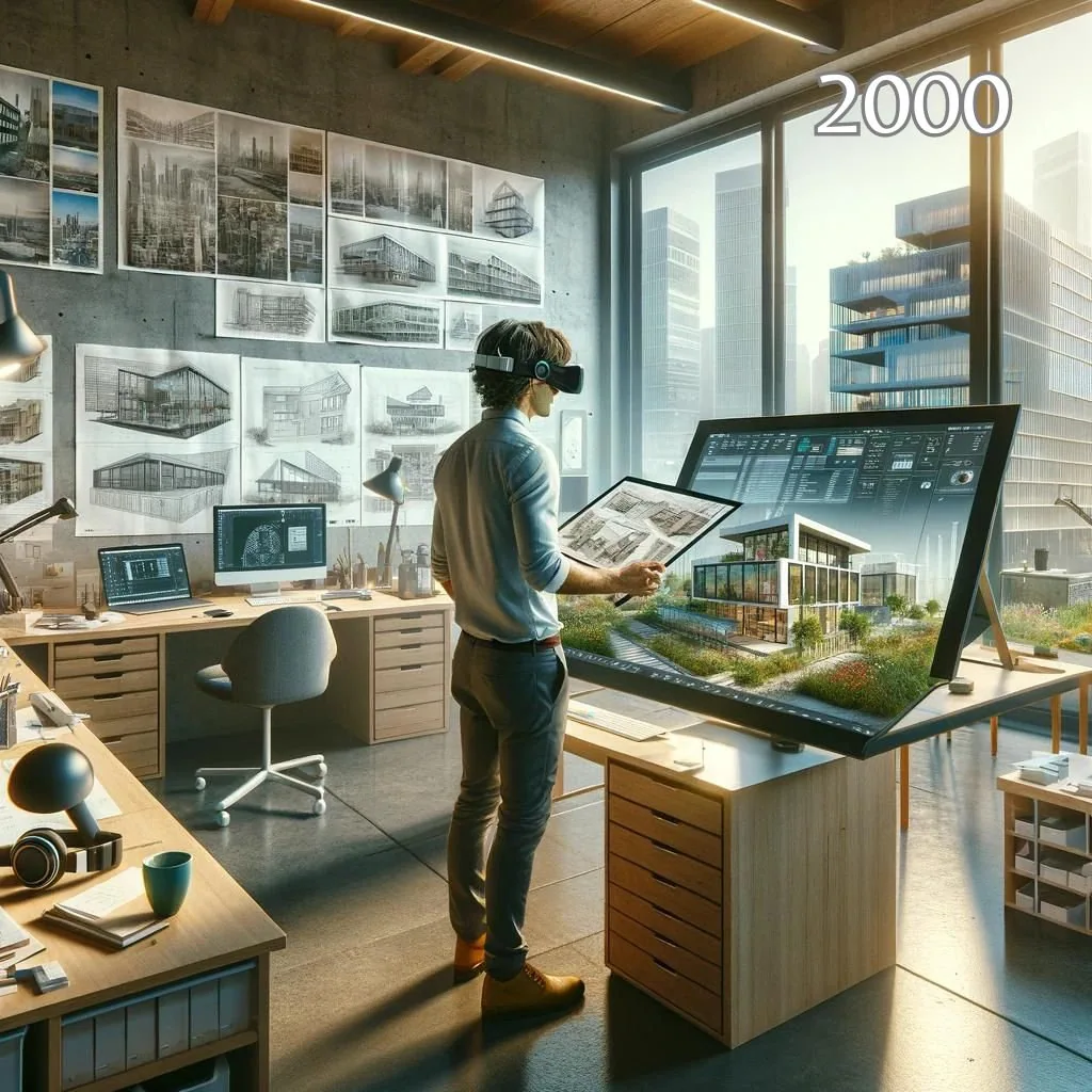 image of an architect working on a personal design project in the 2000 era