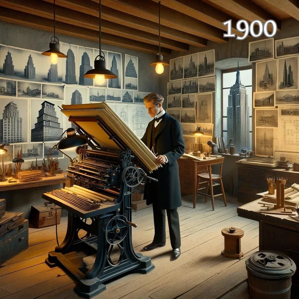 image of an architect working on a personal design project in the 1900 era