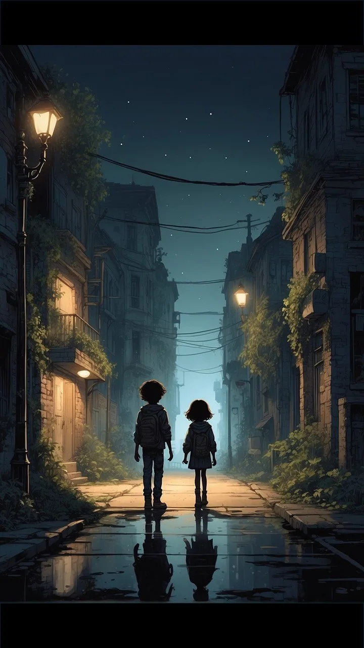 Ivy and Leo on the empty street.